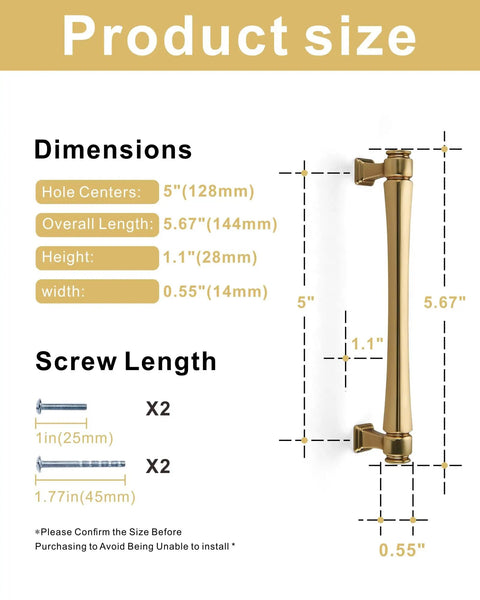 Dimensions of 10 Pack 5 Inch Champagne Bronze Cabinet Pulls, Solid Zinc Alloy Hardware For Kitchen Cabinets, includes M4 Screws