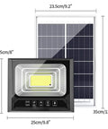 Kickass Solar Flood Light Includes A Smooth Remote And Smart Dusk To Dawn Sensor Rugged IP67 Waterproof Outdoor Security Spotlight with dimensions.