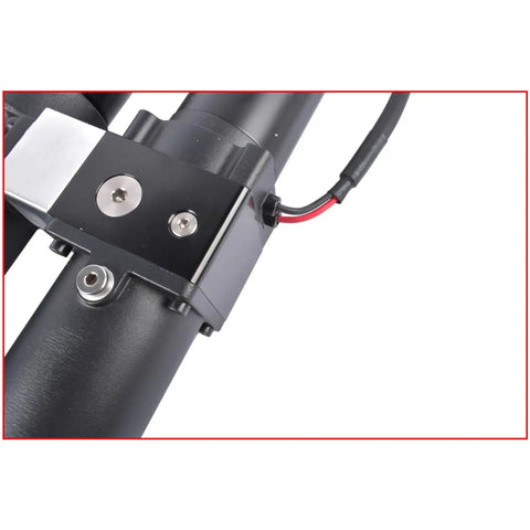 Close-up of Hydraulic Angle System Actuator For Polaris Ranger XP 1000, showing durable black metal construction and wiring.