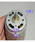 Top view of RS-775WC-A010 High Octane Carbon Brush DC Motor 21000 RPM 14.4V showing dimensions and shaft for electric drill replacement.