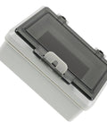 Rugged Push Button Protective Cover For Garage Door Control Panel, Impact Resistant Plastic Enclosure With Dust Shield, open angled view