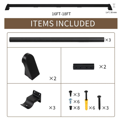 Heavy Duty Aluminum Handrail Set For Indoor Outdoor Stairs 16 Foot Wall Mounted Grab Bar components including brackets and screws.