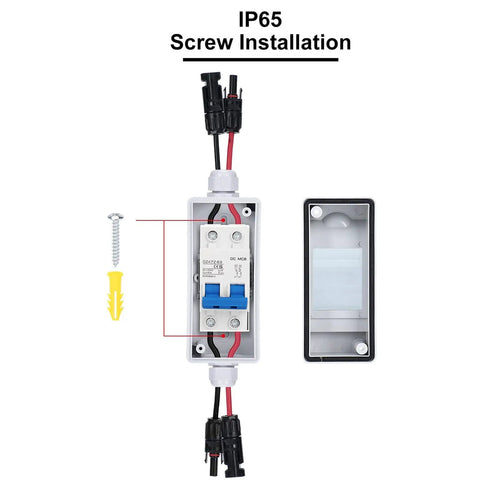 Interior view of Two Pole 1000V 63 Amp DC Solar Disconnect Switch With DIN Rail Mount Outdoor IP65 Waterproof Box Isolator For PV System Rugged High Current 63A DC Breaker For Tough Outdoor Installations showing components and connections.