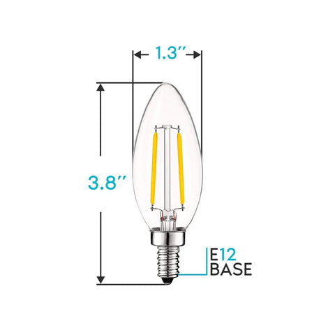 Vintage Candelabra LED Bulbs Dimmable 4W 400 Lumens 3000K Soft White Filament Candle Bulb Clear Glass E12 Base UL Listed Chandelier Light Bulbs 40W Equivalent Pack of 24