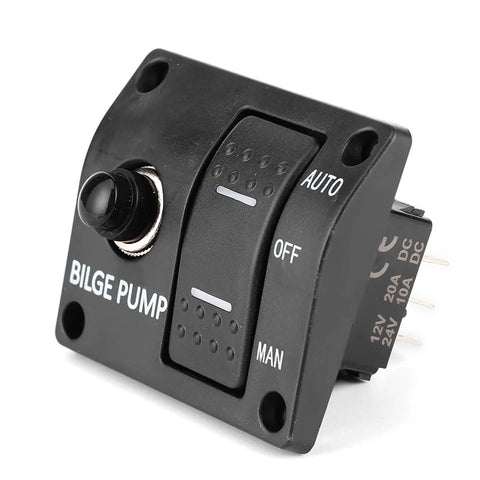 3 Way Marine Bilge Pump Panel With LED Indicator Built In 15A Circuit Breaker 12V 24V DC 3 Position Automatic Off Manual Rocker Switch