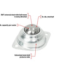 One Inch Roller Ball Bearing Casters Six Pack With Seventy Pound Capacity Each Durable Galvanized Steel Design For Rock Solid Multi Directional Gliding close up of roller ball with 70-lb capacity and galvanized steel shell.
