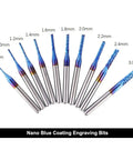 One Eighth Inch Shank CNC Router Bits Kit For All Purpose Engraving And Milling with blue-coated engraving bits