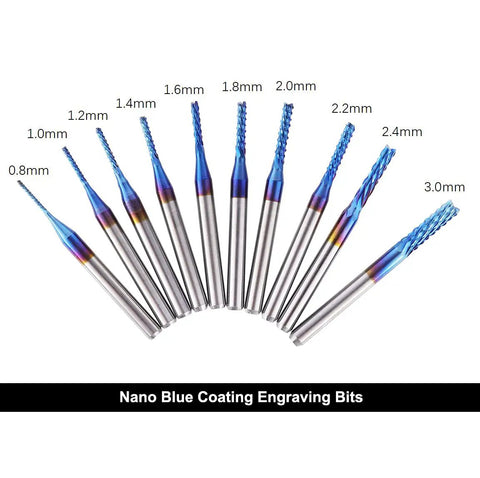 One Eighth Inch Shank CNC Router Bits Kit For All Purpose Engraving And Milling with blue-coated engraving bits