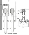 Rustic Black Double Track U Shape Bypass Sliding Barn Door Hardware Kit For Two Doors Four Feet Long Flat Track With Slick Mustache Roller Design installation diagram