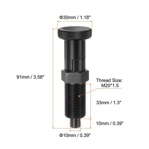 Heavy Duty Built Tough Setup Rock Solid Hold Push Fit Ball Nose Spring Plunger M20x1.5 Thread 10mm Pin Carbon Steel Workshop Hardware with dimensions.