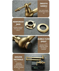 ZBSAVFM Foldable Wall Mount Kitchen Faucet Brass Construction parts including smooth handle, reinforced base, bubble-flow spout.