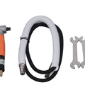 Compact Pneumatic Right Angle Pencil Die Grinder Delivering Hot Shot Air Speed And Rock Solid Torque For Precision Grinding In Tight Spots with hose and wrenches.
