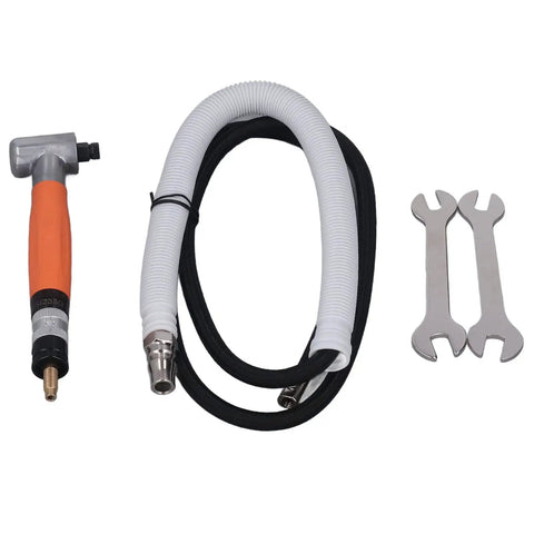 Pneumatic Pencil Die Grinder With 90 Degree Right Angle Head Delivering Butter Smooth Rotation And Nails Every Detail Accuracy For Grinding Polishing Dual Bearing Heavy Duty Air Tool For Tight Squeezes parts including hose, handle and wrenches.