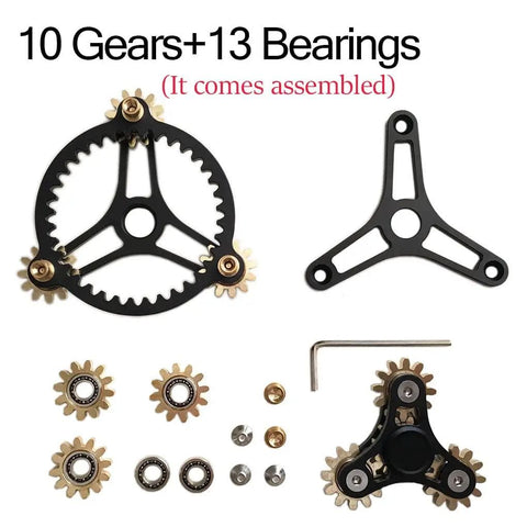 Brass Gears Linkage Fidget Spinner With Aluminum Frame And 13 Bearings Delivers Smooth Long Spin Time Of 2 To 4 Minutes