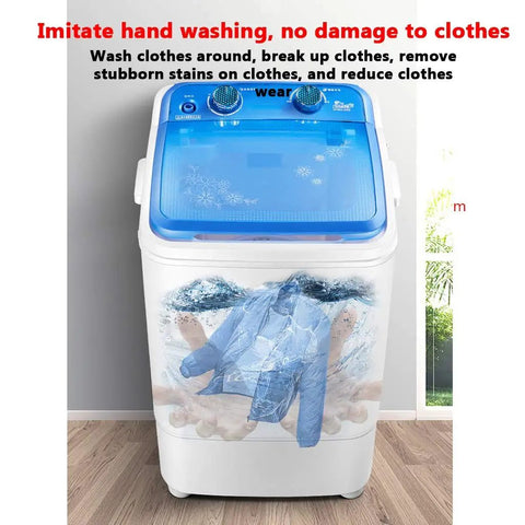 Compact Portable Washer Machine With Timer Dial Single Tub Laundry Cycle Built For Apartments Rv Dorms Easy Spin Dry 6kg Capacity Lightweight Red showing water washing clothes inside.