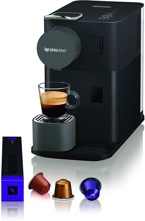 Zero Stress Single Serve Coffee Brewer With Built In Milk Frother For Rich Latte Perfection and Smooth Daily Sips Plus Sleek Black Drip Espresso Station, showcasing coffee machine and cup.
