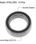 6700-2RS Deep Groove Ball Bearing Set, Chrome Steel GCr15, Double Sealed, 10mm ID X 15mm OD X 4mm Thick, ABEC 1 Tolerance