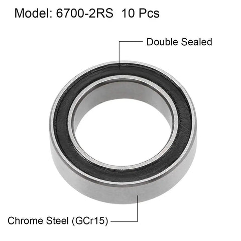 6700-2RS Deep Groove Ball Bearing Set, Chrome Steel GCr15, Double Sealed, 10mm ID X 15mm OD X 4mm Thick, ABEC 1 Tolerance