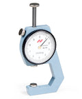 Thickness Gauge 0-20mm With Flat Tip Dial Indicator, 0.1mm Accuracy, Rugged Metal Build, White Dial With Clear Graduations, Handy For DIY Projects, Shop Work, And Metalworking Measurements shown with blue metal frame and flat tip