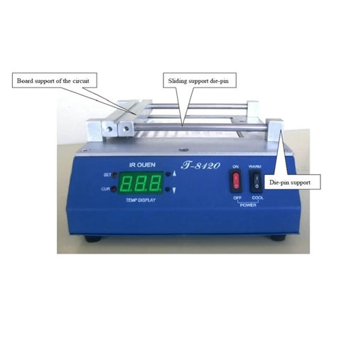 Front view of IR Preheating Oven For Soldering And Rework, Go To SMD BGA Hot Air Station With PID Control, blue with LED display
