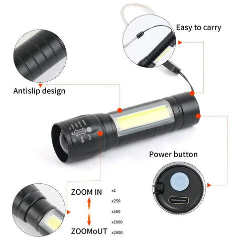 5 Pack Mini Pocket LED Flashlights USB C Rechargeable High Lumens EDC Torch with antislip design and power button
