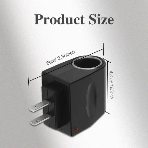 Plug And Play Ac To Dc Car Cigarette Lighter Adapter Converter dimensions showing 6cm x 4.2cm with a built-in plug for easy use.