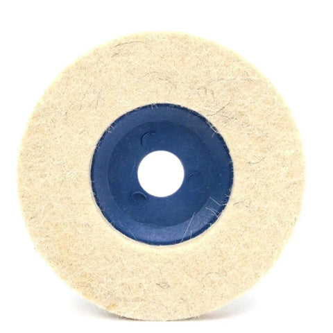 Heavy Duty 3 Pack Felt Wool Buffing Wheels For Angle Grinder, soft blue pad design with 10cm diameter and center bore.