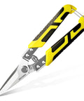 8.7 Inch Tin Snips Heavy Duty Metal Cutter with stainless steel blades, yellow ergonomic grip for fast, clean cuts through plastic, cable wires