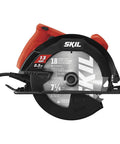 Heavy Hitter 13 Amp 7 1/4 Inch Corded Circular Saw In Bright Red with 18 tooth blade and ergonomic handle for power.
