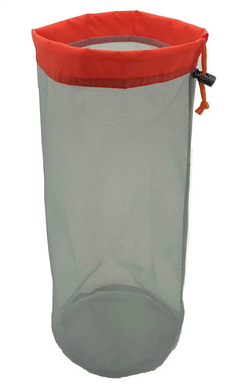 Mesh Stuff Sack Set Of 5 Ultralight Drawstring Gear Pouches For Backpacking, Camping, And Travel, nylon mesh bag with orange trim