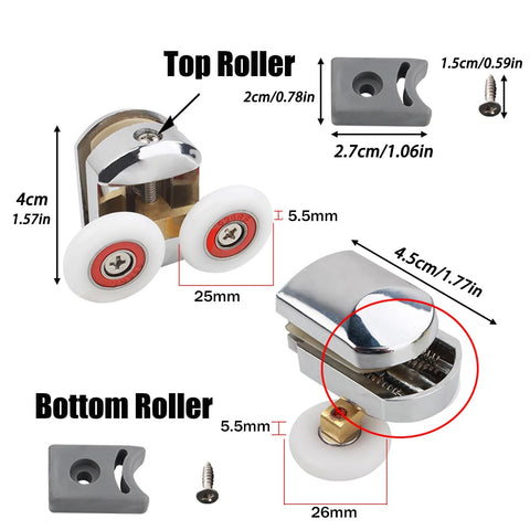 4 Pack 25mm Shower Door Rollers For Curved Glass Doors 4 To 8mm Replacement Runners Wheels Durable Top And Bottom Rollers