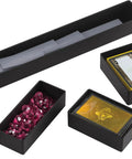 All-In-One Double-Sided Card Case For Cards And Gaming Accessories With 19 Removable Trays In 5 Sizes Holds 6 Commander Decks Or Up To 80 Cards Game Night Ready For Tokens Dice And Tools Black And Green, showing black trays with cards, tokens, and dice.