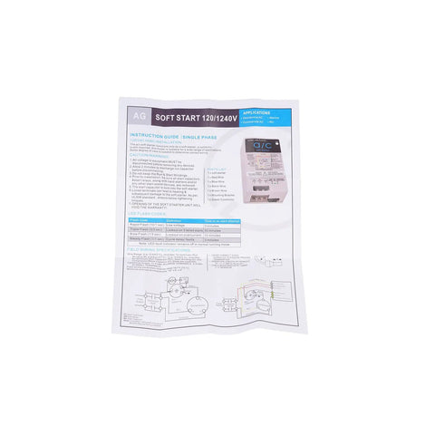Instruction guide for Compact Air Conditioner Soft Starter For 1.75 To 3.5 Ton Residential Units With Reverse Motor Protection.