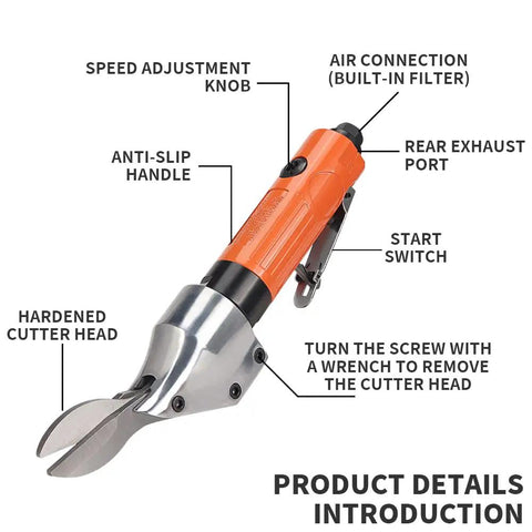 18 Gauge Pneumatic Metal Shear Cutter With Two Blades, Industrial Air Cutter for Stainless Steel, Iron and Aluminum Sheet Metal, Screen Mesh Cutting Tool, Fast 2500 RPM, Built for Tough Jobs