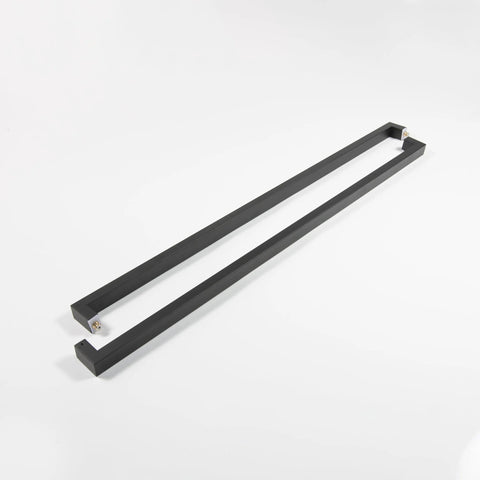 Black Stainless Steel 72 Inch Flat Bar Door Pull Dope Modern Square Rectangle Handle For Interior Exterior Doors, Shower Glass, Sliding Barn Doors, Contemporary Finish, Compatible With 3.3 Inch Thick Doors And 1.65 Inch Projection, lying on white background