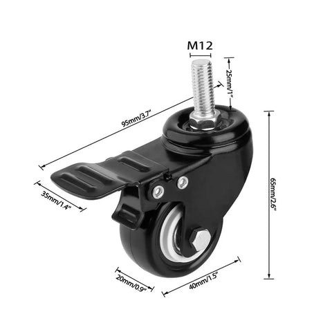 Heavy Duty Swivel Casters With Brakes Four Pack 360 Degree Rotation Independent Brake Lock Supports M12 Threaded Stem