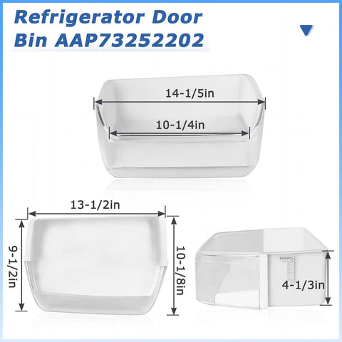Dimensions of 2Pc Off White Refrigerator Door Bin Replacement AAP73252202 Door Shelf for select refrigerator models.