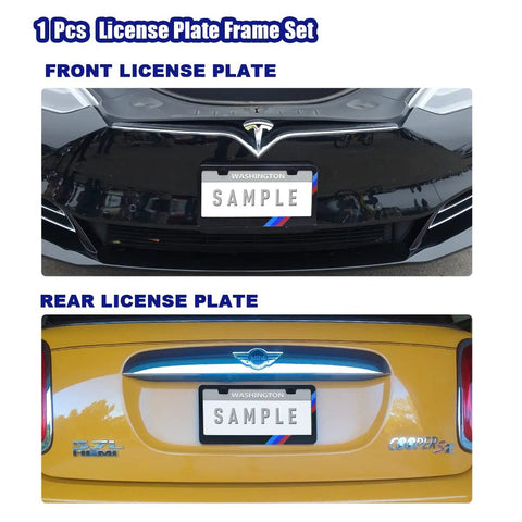 Matte Aluminum Alloy License Plate Frame Kit For BMW Front And Rear Mount on black and yellow cars