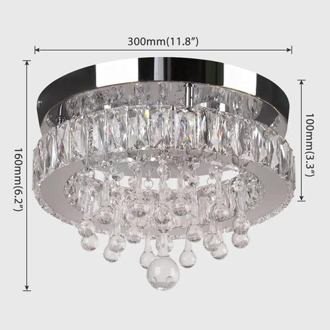 Small Crystal Chandelier LED Ceiling Light Flush Mount for Dining Room, Bedroom and Hallway 11.8 Inch 25W Warm White Glow 85-265V