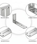 Image of Stainless Steel L Bracket Corner Reinforcement for Furniture, showing brushed finish and durable design, 3.3 by 2.2 inches.