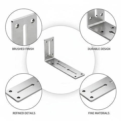 Image of Stainless Steel L Bracket Corner Reinforcement for Furniture, showing brushed finish and durable design, 3.3 by 2.2 inches.