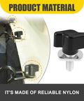 Rock Solid Quick Swap Thumb Screw Kit For Hard Tops And Side Windows Universal Fit Rust Proof Stainless Steel Latches showing durable nylon material and installed thumb screws.