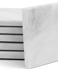 Solid White Square Marble Coasters Set Of Six, Polished Drink Pads For Dining Tables And Coffee Bars, Legit Natural Stone Home Accessories With Modern Minimalist Vibes - stacked coasters, showing flat edges.