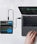 5 Channel Audio Mixer With Bluetooth USB MP3 Stereo 48V Phantom Power Pro DJ Mixing Console connected to laptop