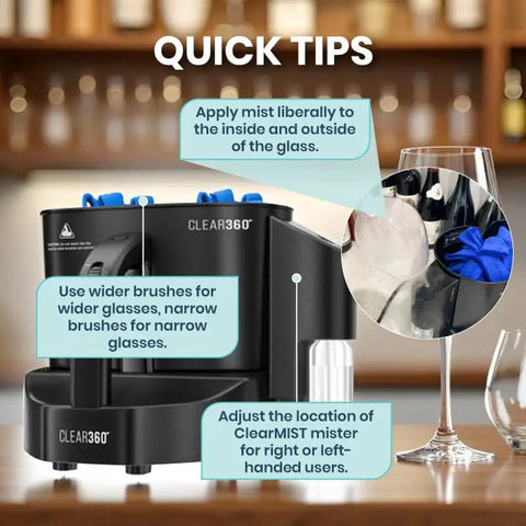 Electric Countertop Glassware Polisher Straight Up Makes Cleaning Your Favorite Tumblers A Total Game Changer showing quick tips for use.
