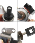 Daysyore JF010E RE0F09A CVT transmission stepper motor; 4-view with mounting tab and 6-pin connector