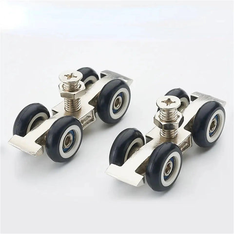 Barn Door Rollers 2 Pack Heavy Duty Silent Glide Tracks For Cabinets And Balconies Rock Solid Wheeled Pulleys close-up view