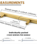 Diagram of 10 Pack 5 Inch Brushed Brass Cabinet Pulls Slick Gold Cabinet Handles with measurements and screws, brushed gold finish.
