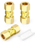 Three brass compression straight union fittings, 3/4 in x 3/4 in tube OD