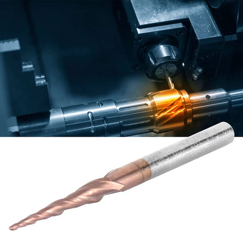 Beefy Tapered Ball Nose End Mill For CNC Router Bits 2 Flute Tungsten Carbide With Antique Brass Plated Coating 0.5 Mm Radius